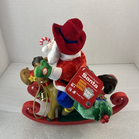 Christmas Gemmy Animated Cowboy Western Santa Riding Rocking Horse Works Read - Picture 6 of 16